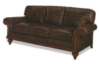Leather Sofa, Wood, Top Grain Leather Upholstery, Scroll Arms