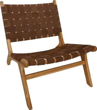 Lounge Chair PADMAS PLANTATION KENNETH Mid-Century Modern Dark Brown Leather