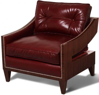 Lounge Chair Scarborough House Contemporary Burgundy Red Leather Rosewood Nickel