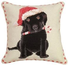 Throw Pillow Christmas Candy Cane Black Lab Puppy Holiday Dog 16x16 Red
