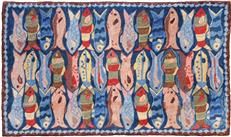 Rug Swimming Fish 10x8 8x10 Cotton Cloth Back Wool Hand-Hooked