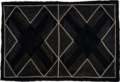Rug Early American Camp Cross Bow 3x5 5x3 Black Burlap Back Cotton Hand-Hooked