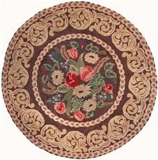 Rug LANIER Floral Round 10x10 Brown Taupe Red Black Beige Cotton Cloth Back