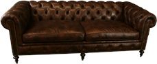 Leather Chesterfield Sofa, Wood, Brown Top Grain Leather, Nailhead Trim