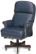 Office Chair Executive Navy Blue Poly Fiber Back Seat Fill Leather Hand-Crafted