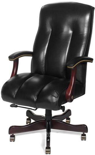 Office Chair Traditional Antique Ebony Black Leather Poly Fiber Back Seat Fill