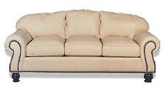 Top Grain Leather Sofa, Antique, Scroll Arms, Nailhead, Wood, 3-Seat