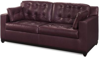 Leather Sofa Crafted USA, Button Back, Square Arms, Top Grain Leather, Wood