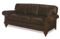 Leather Sofa, Wood, Top Grain Leather Upholstery, Scroll Arms