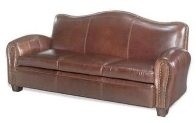 Leather Sofa, Wood, Top Grain Leather, Bow Back, Pyramid Legs