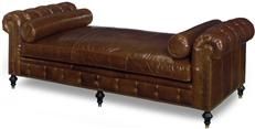 Chesterfield Daybed, Chaise Longue, Couch, Brown Leather, Wood, Hand-Crafted