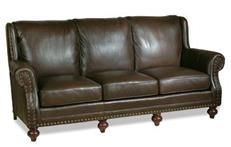 Leather Sofa Hand-Crafted USA, High Back, Nailhead, Top Grain Leather, Wood
