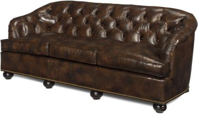 Leather Sofa, Chesterfield Sofa, Top Grain Leather, Brown, Wood, Nailhead
