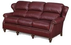 Leather Sofa, Bustle-Back, Wing Back, Wood, Dark Red, Nailhead