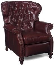 Occasional Chair Brown Leather Tufted Wings Wood Nailhead Hand-Crafted USA