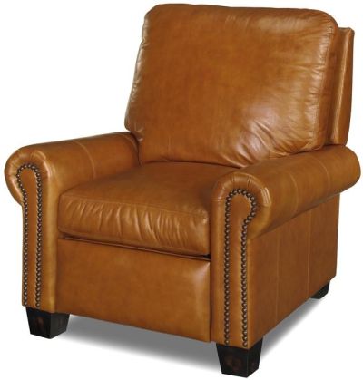 Recliner Chair Brown Tan Leather Wood Nailhead Trim Hand-Crafted USA