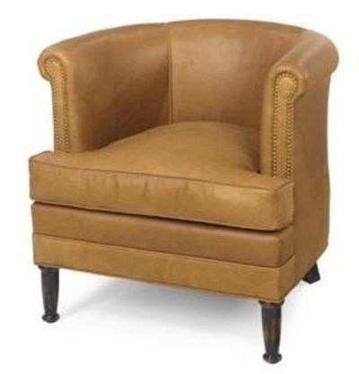 Accent Chair Occasional Library Tub Spool Leg Almond Off-White Poly Fiber Seat
