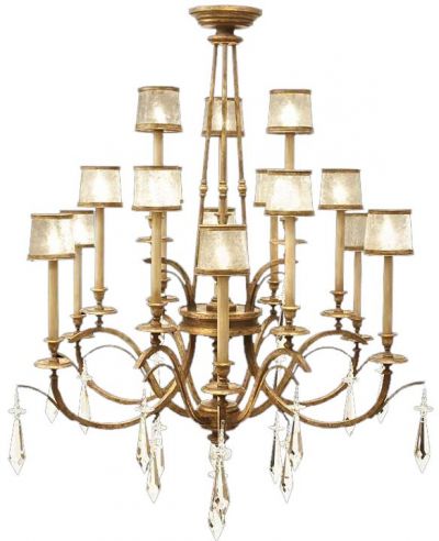 MONTE CARLO Chandelier 3-Tier Tiered 15-Light Gently Worn Gold Leaf Gilded