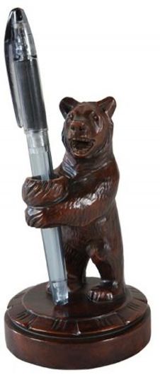 MOUNTAIN Pen and Pencil Holder Rustic Standing Bear Resin Hand-Painted