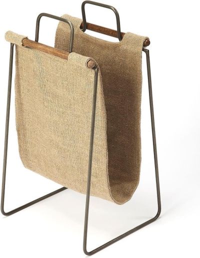 Magazine Basket Stand Rustic Distressed Silver Butler Loft Black Tan Cotton