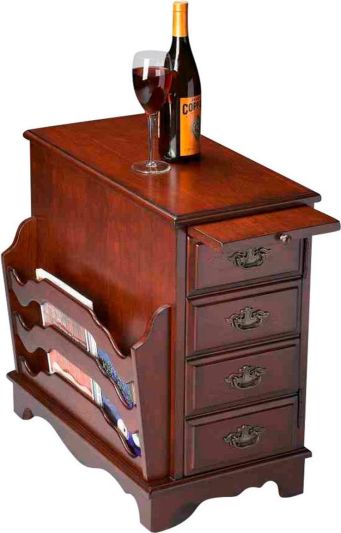 Magazine Table Stand Antique Brass Distressed Plantation Cherry Rubberwood