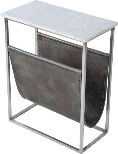 Magazine Table Stand Aged Silver White Distressed Gray Brown Leather Marble