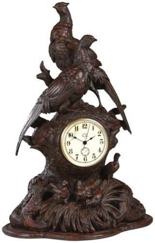Mantel Clock TRADITIONAL Antique Pheasant Large Chocolate Brown Resin