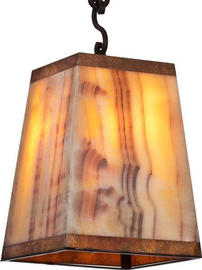 Marquis Pendant Large Carved Amber Onyx Red Veined Travertine Marble 4-Light
