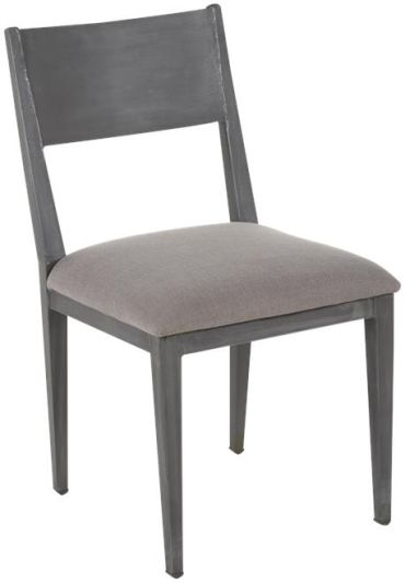 Side Chair AUDREY Distressed Black Gray Natural Iron Reclaimed Wood Linen