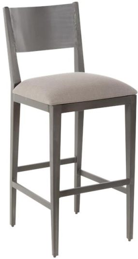 Counter Stool AUDREY Distressed Natural Upholstery Gray Linen Reclaimed Wood