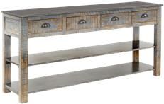 Console Table VIVIAN Distressed Iron Gray Top Antique Blue Base Reclaimed Pine