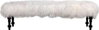 Bench COCO Backless Hand-Rubbed Black Mahogany Lamb Fur