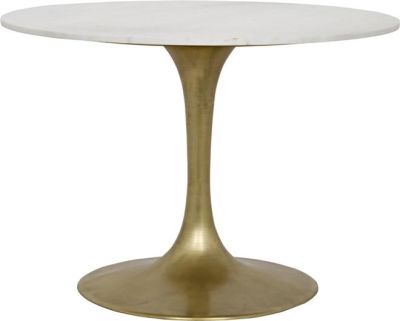 Side Table LAREDO 40-In Antique Brass White Marble Metal