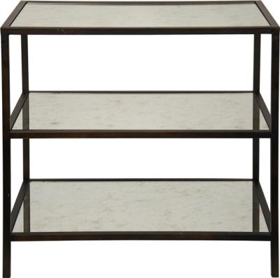 Side Table 3-Tier Tiered Antiqued Black Mirror Metal Glass
