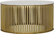 Coffee Table Cocktail LENOX Antique Brass Metal Stone