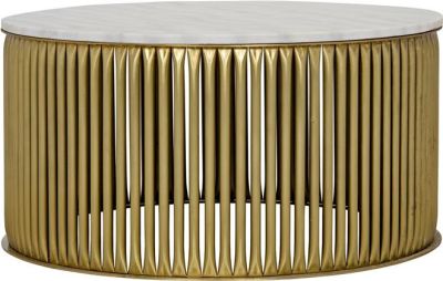 Coffee Table Cocktail LENOX Antique Brass Metal Stone