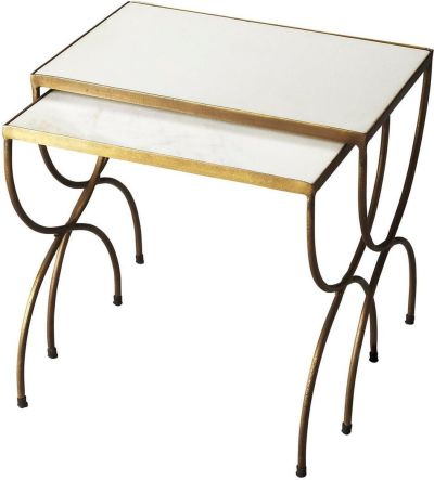 Nesting Tables BACCHUS Minimalistic Metalworks Gold Distressed Gray Set 2 Iron