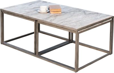 Nesting Tables SARREID Contemporary Low Taupe Antique Silver Beige Marble I