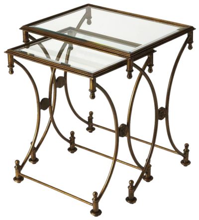 Nesting Tables Traditional Antique Distressed Gold Set 2 Tempered Glass Me