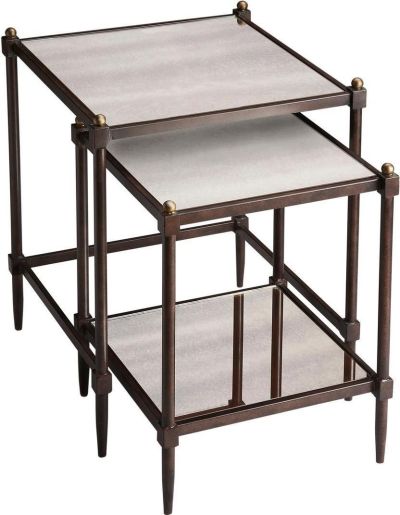 Nesting Tables Transitional Gold Metalworks Antiqued Pewter Distressed Gray Set