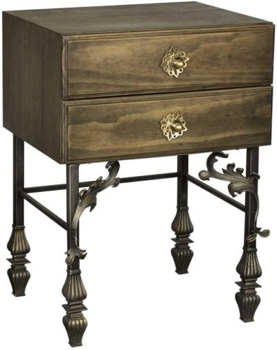 Nightstand AMBROSIA Dark Gray Oyster Solid Iron Brass Hand-Wrought Crystal Pine