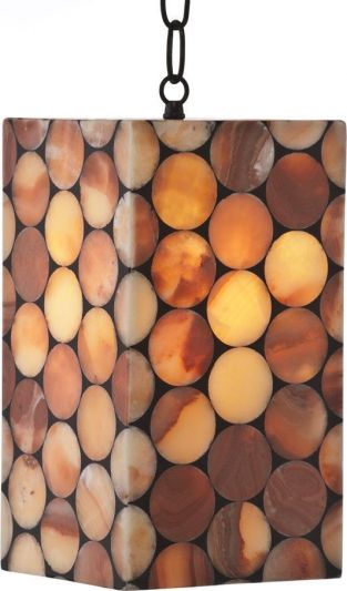 Nouveau Pendant Circular Mosaic Design Rectangular Amber Onyx Shade 1-Light