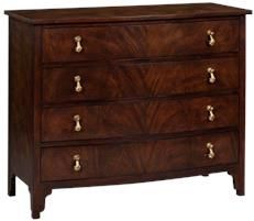 Chest Bow Front Solid Mahogany Swirl Syrup Brown Self Closing 4-Drawers