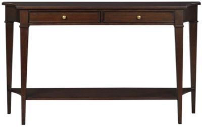 Console Table Narrow Chocolate Dark Brown Hand-Rubbed Wood Drawers Shelf Brass