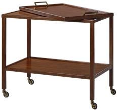 Serving Cart Kitchen Removable Tray Hand-Rubbed Rustic Brown Wood Brass