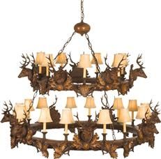 Chandelier MOUNTAIN Lodge Stag Head Deer 2-Tier Tiered Chocolate Brown Resin