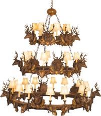 Chandelier 21 Stag Heads Deer Rustic 3-Tier OK Casting 28 Candelabra Light