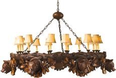 Chandelier MOUNTAIN Lodge 7 Aspen Bear 14-Light Chocolate Brown Resin Hand-Cast