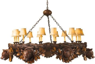 Chandelier MOUNTAIN Lodge 7 Aspen Bear 14-Light Chocolate Brown Resin Hand-Cast