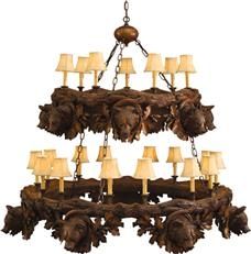 Chandelier MOUNTAIN Lodge Aspen Bear Head 2-Tier Tiered Chocolate Brown Resin